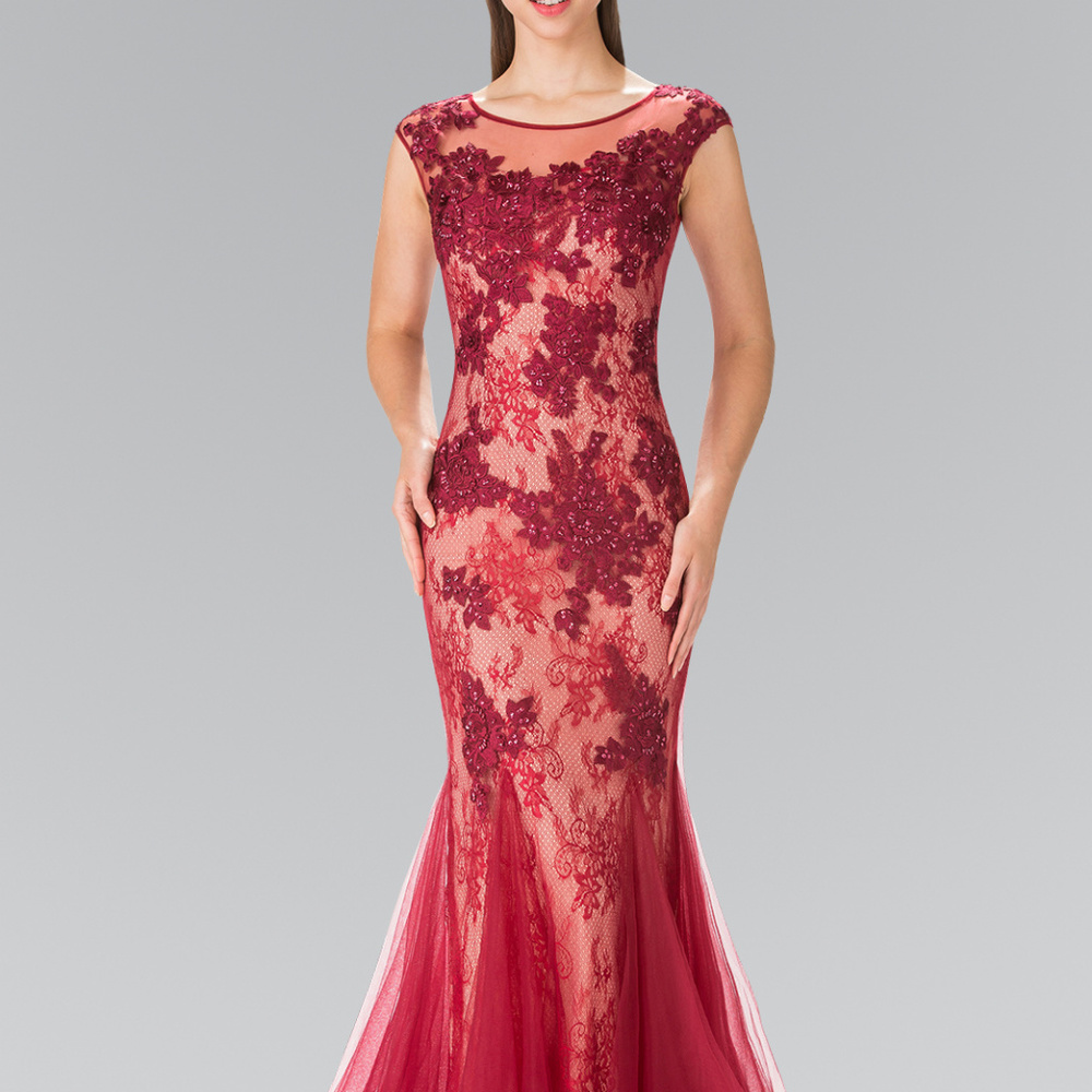 Sleeveless Lace Long Dress with Tulle Skirt GL2276